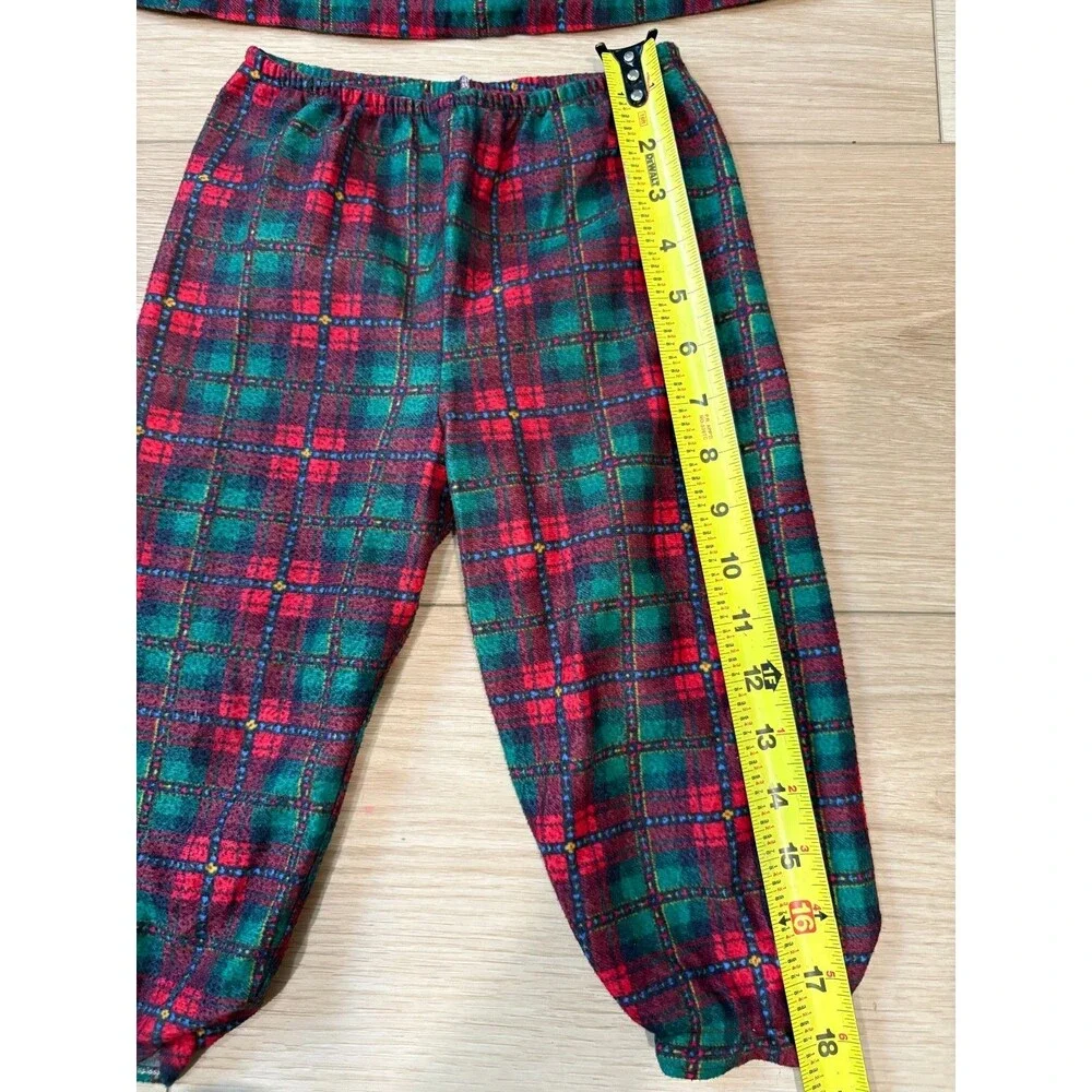 VINTAGE Jackie's Girls 3T Plaid Ruffle Top Pants Set Christmas Tartan Made in US - Picture 2 of 14